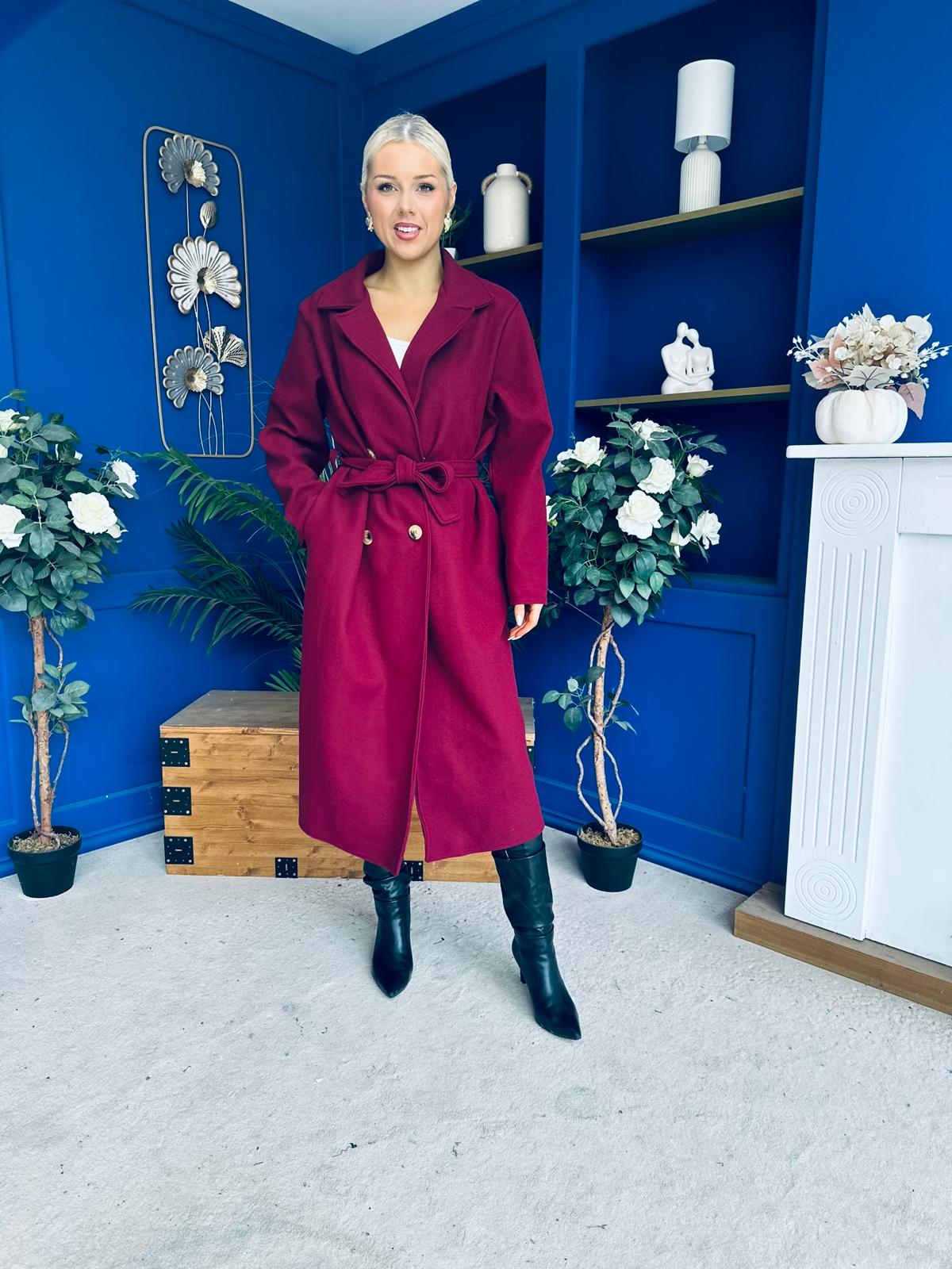 Claudia Detailed Trench Coat Wine