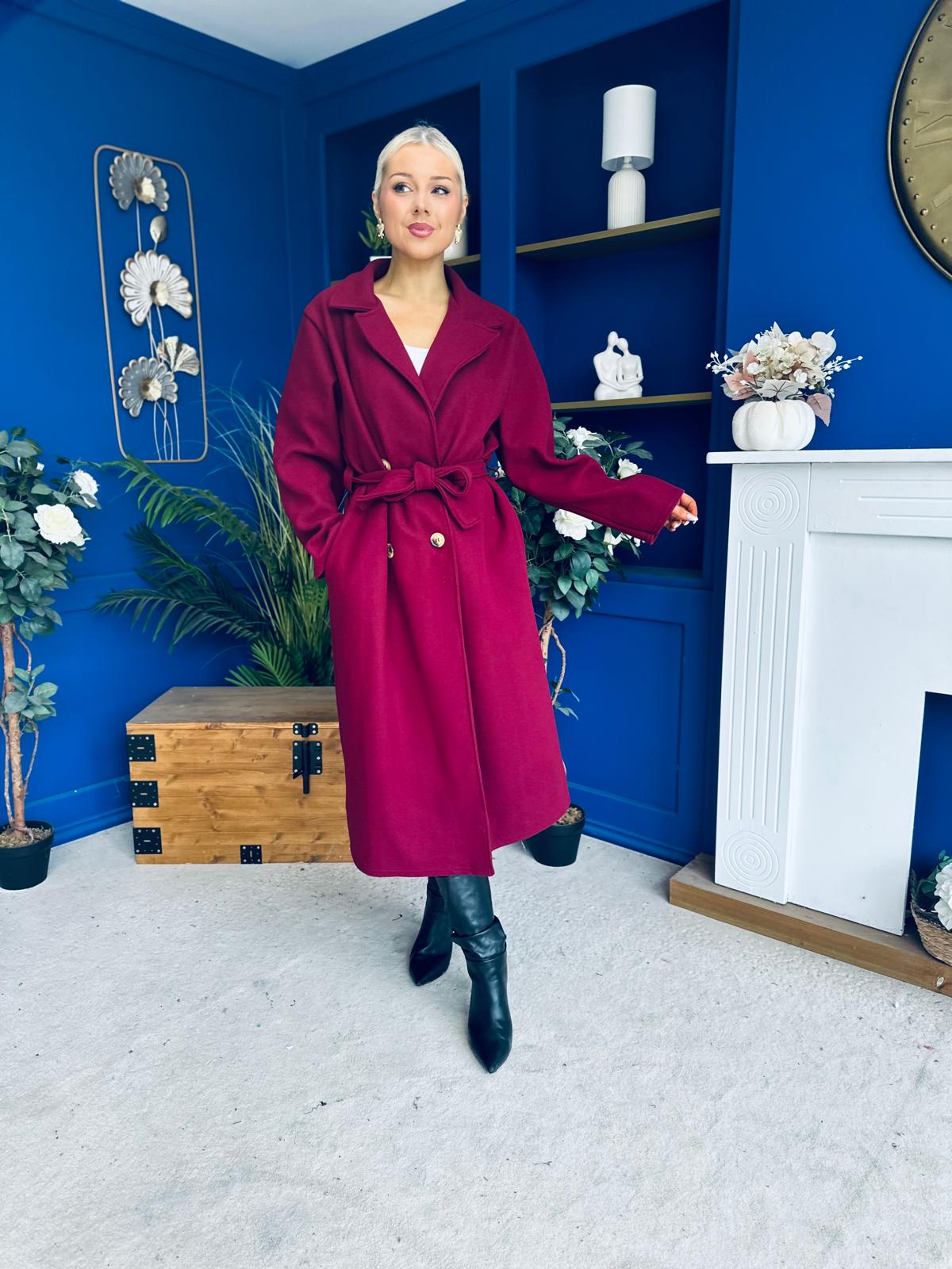 Claudia Detailed Trench Coat Wine