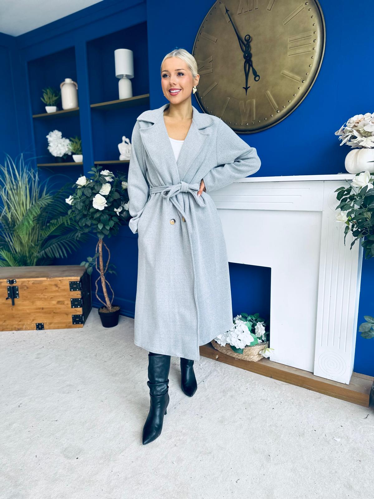 Claudia Detailed Trench Coat Grey
