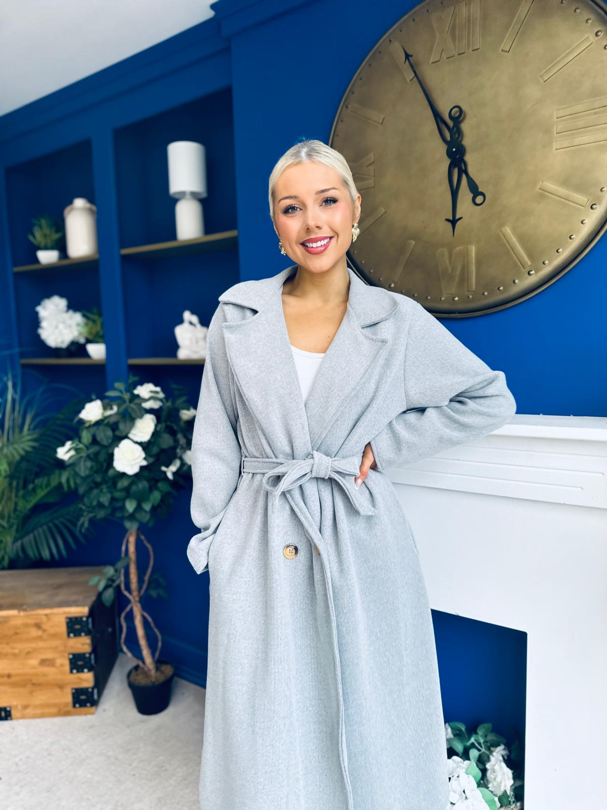 Claudia Detailed Trench Coat Grey