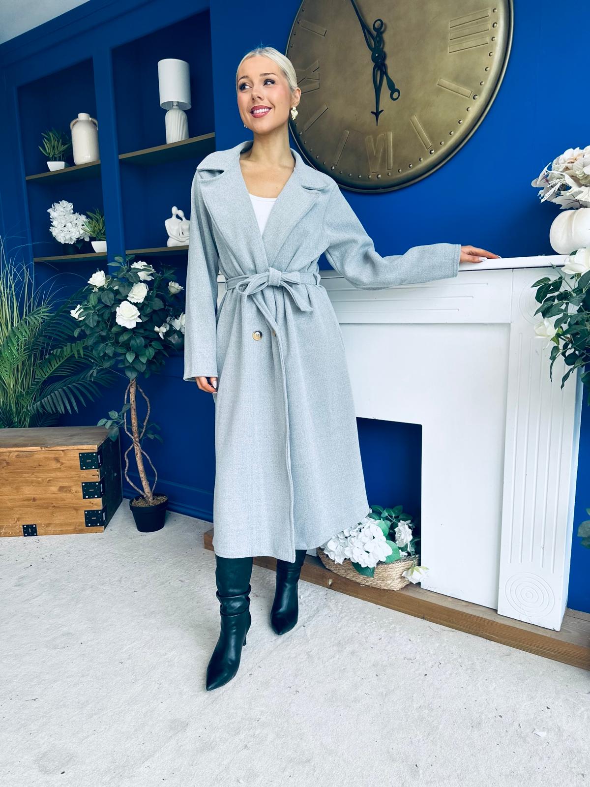 Claudia Detailed Trench Coat Grey