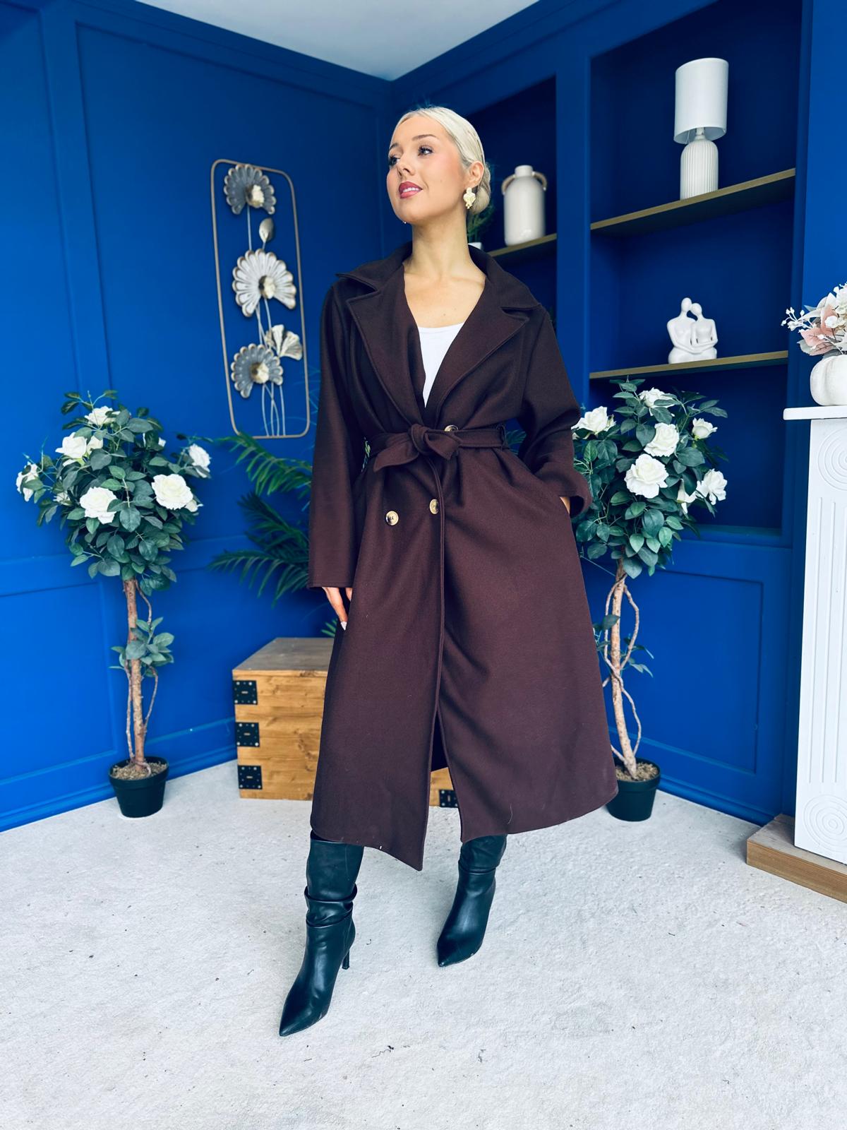 Claudia Detailed Trench Coat Chocolate