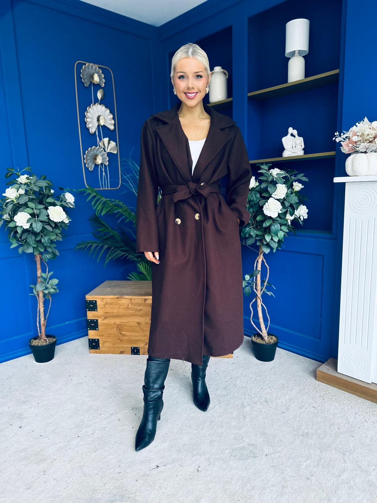 Claudia Detailed Trench Coat Chocolate
