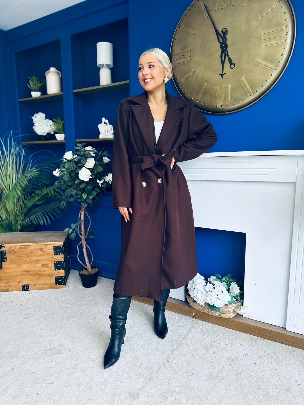 Claudia Detailed Trench Coat Chocolate