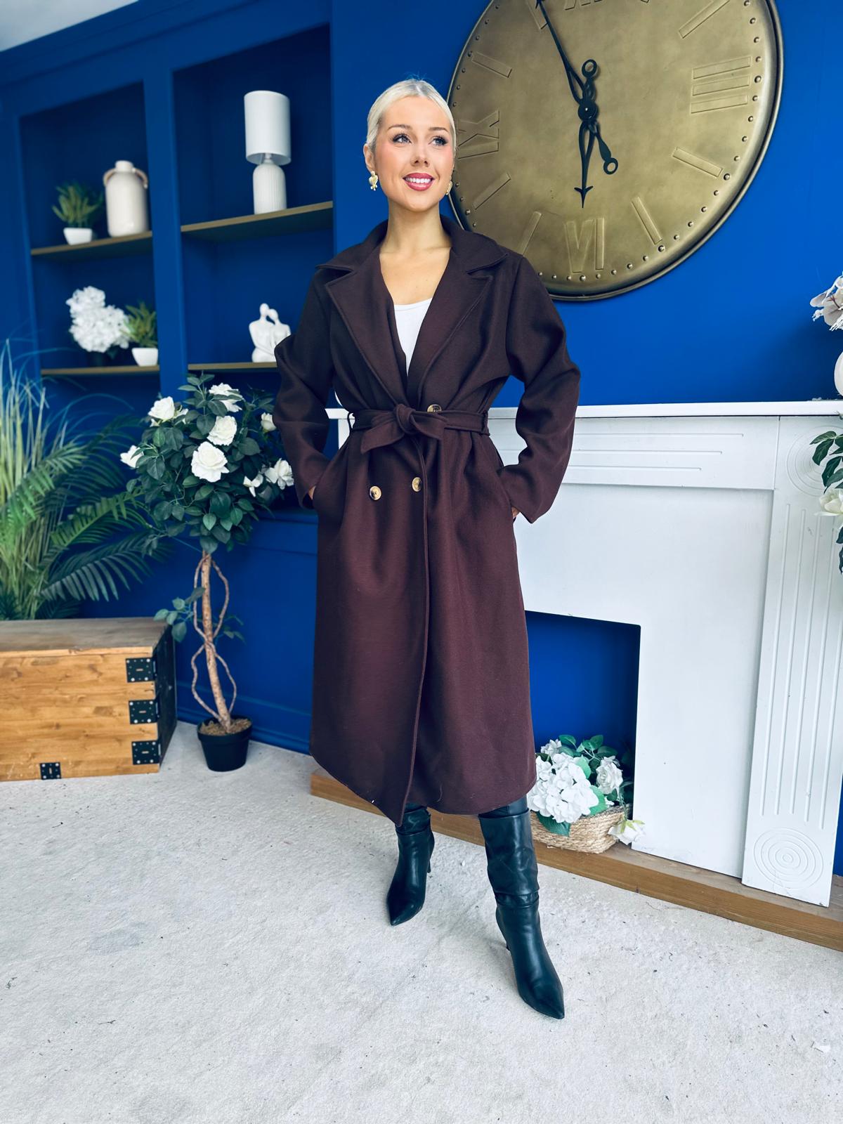 Claudia Detailed Trench Coat Chocolate