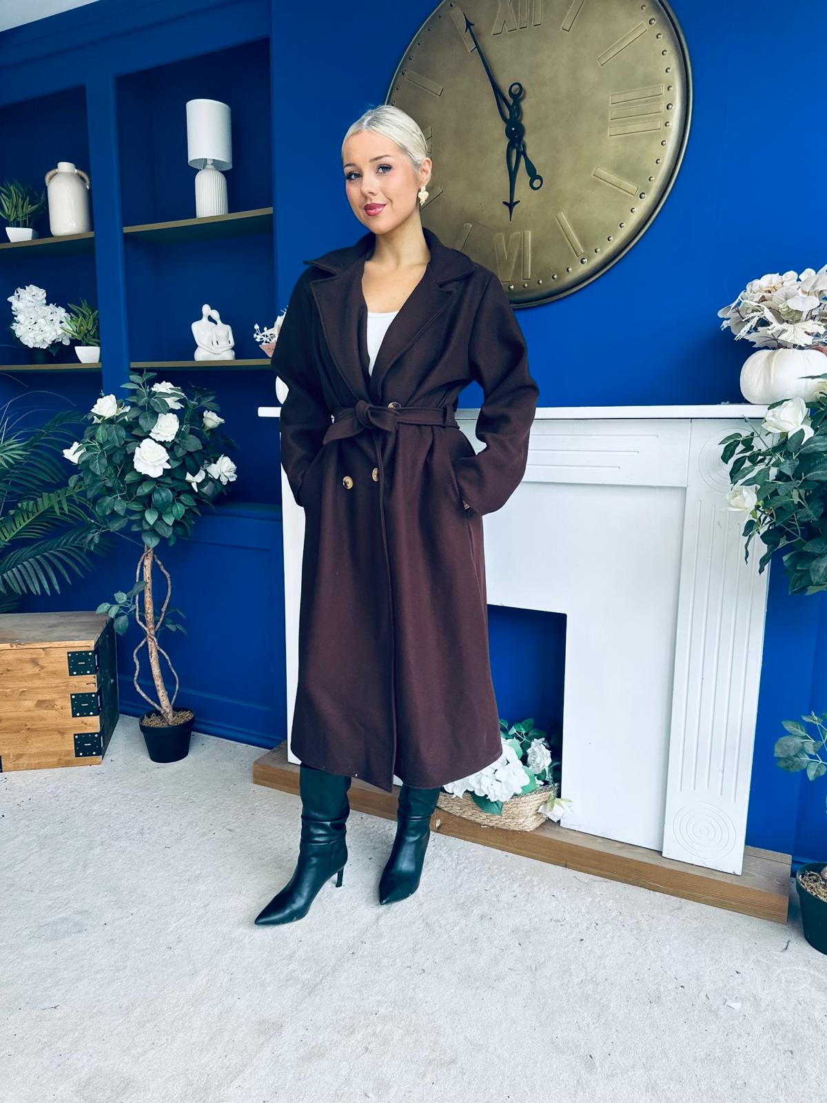Claudia Detailed Trench Coat Chocolate