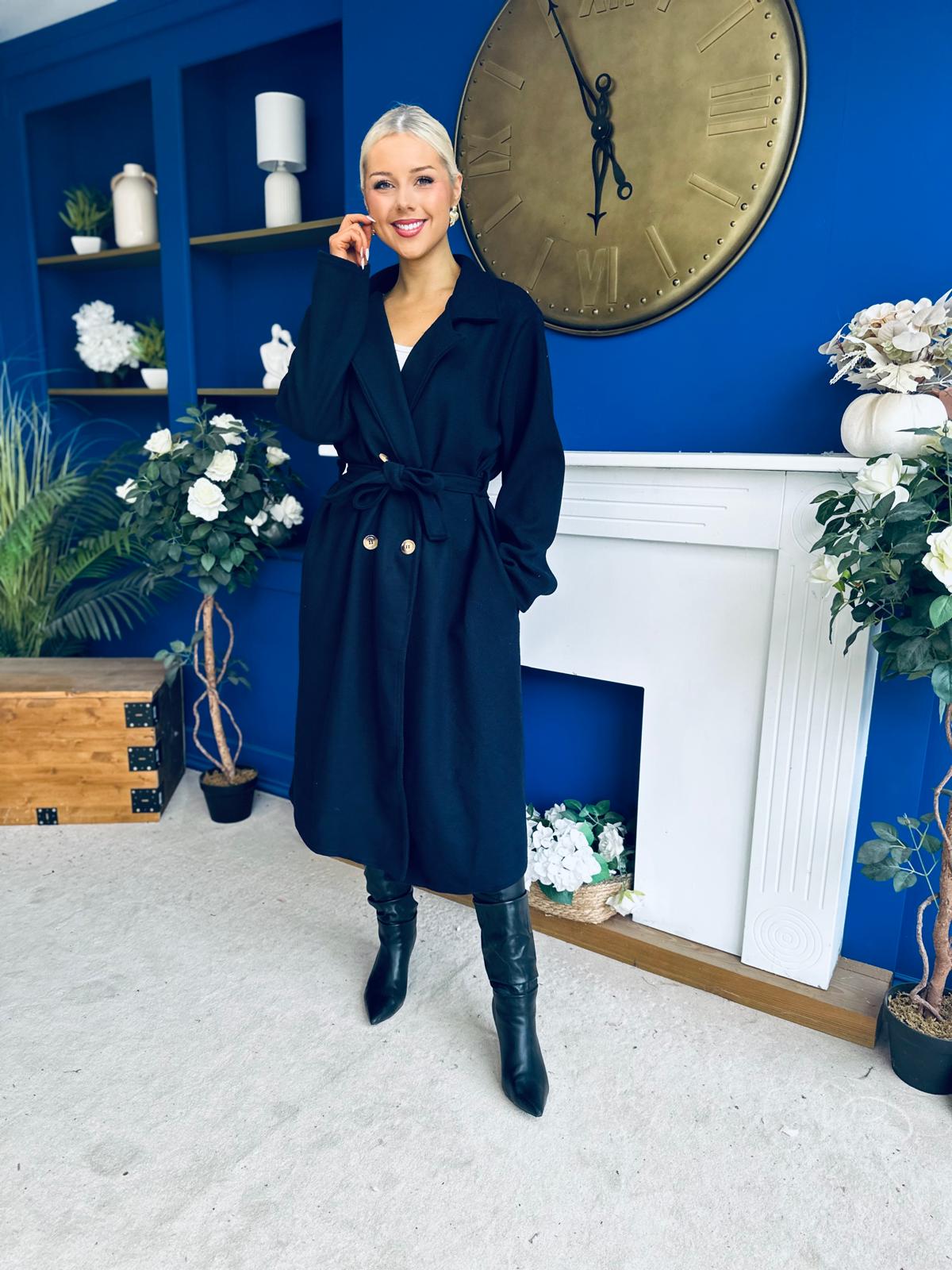 Claudia Detailed Trench Coat Navy