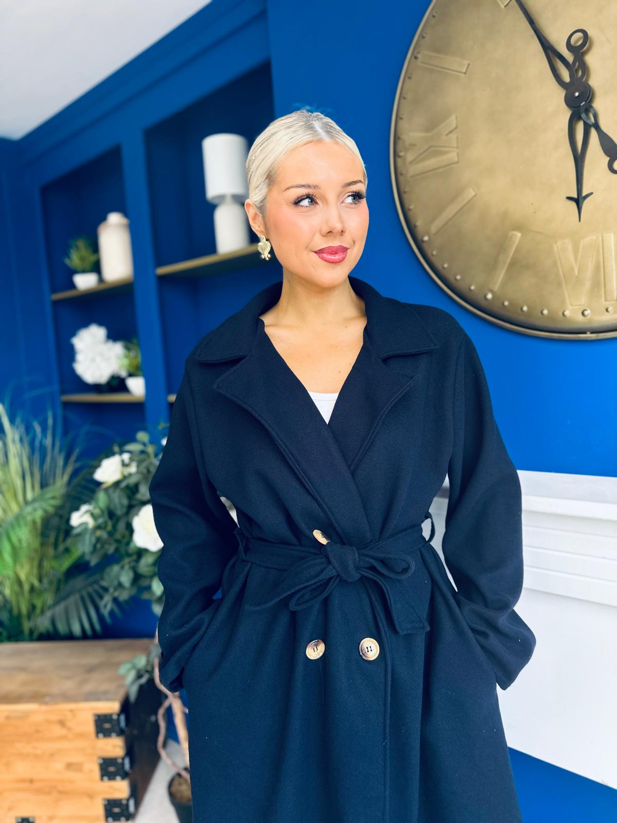 Claudia Detailed Trench Coat Navy