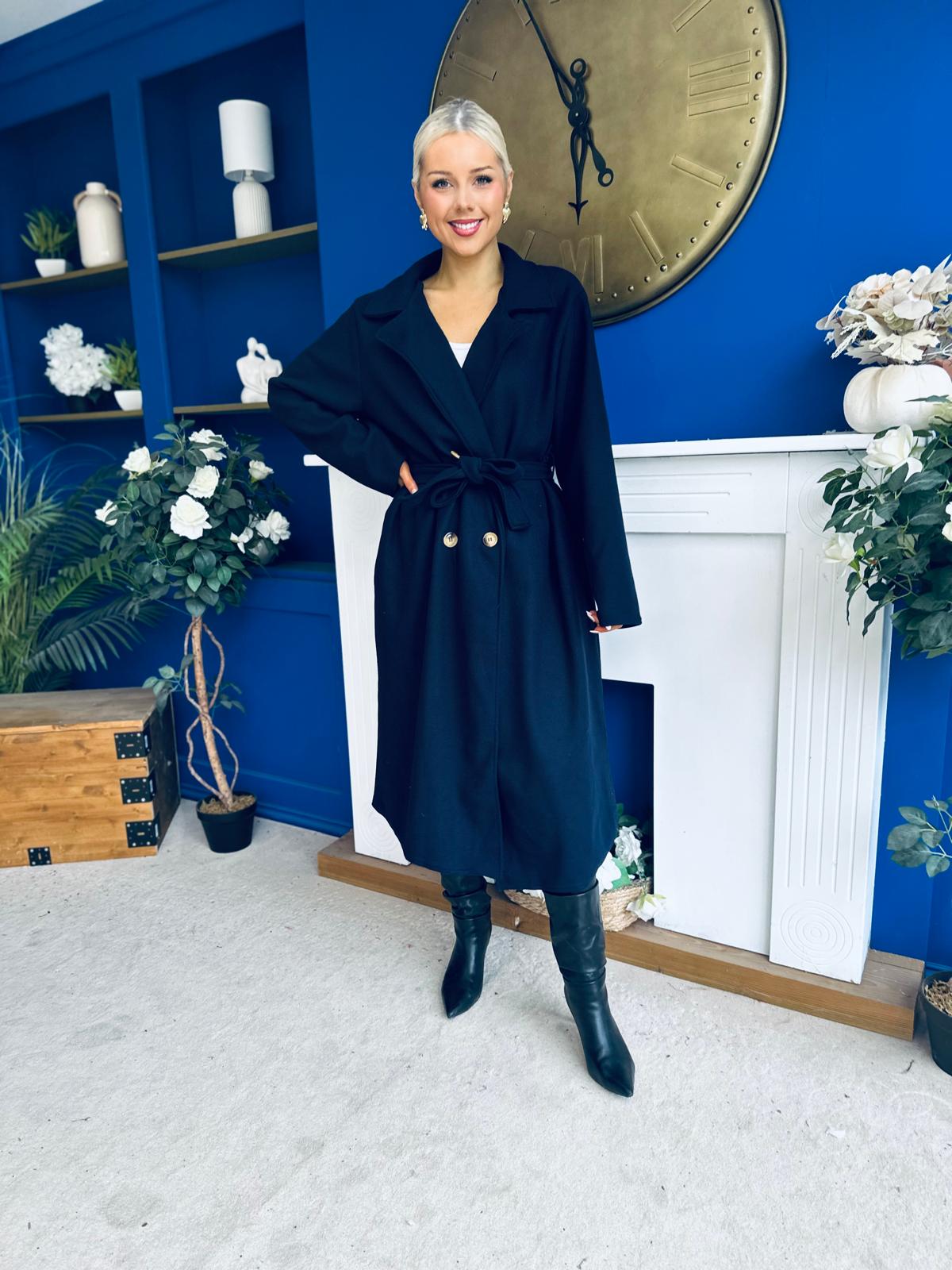 Claudia Detailed Trench Coat Navy