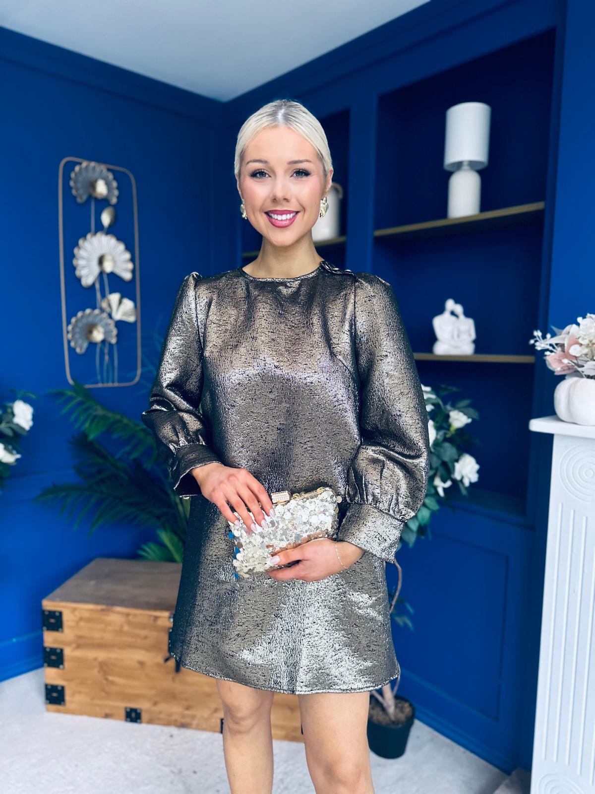 Kendra Metallic Mini Shift Dress Gold