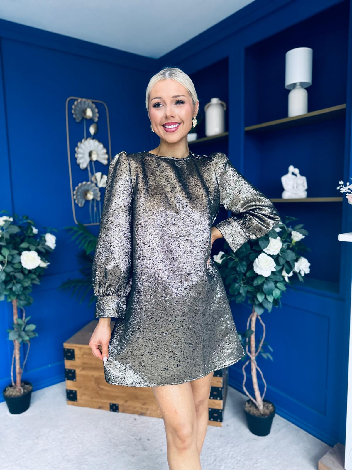 Kendra Metallic Mini Shift Dress Gold