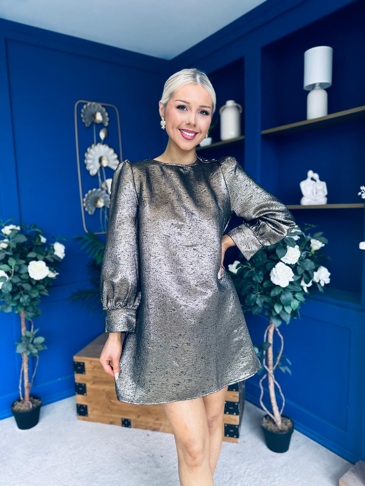 Kendra Metallic Mini Shift Dress Gold