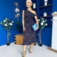 Luciana Tie Shoulder Midi Dress Blue Polka Coffee