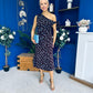 Luciana Tie Shoulder Midi Dress Blue Polka Coffee