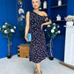 Luciana Tie Shoulder Midi Dress Blue Polka Coffee
