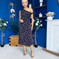 Luciana Tie Shoulder Midi Dress Blue Polka Coffee
