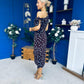 Luciana Tie Shoulder Midi Dress Blue Polka Coffee