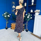 Luciana Tie Shoulder Midi Dress Blue Polka Coffee