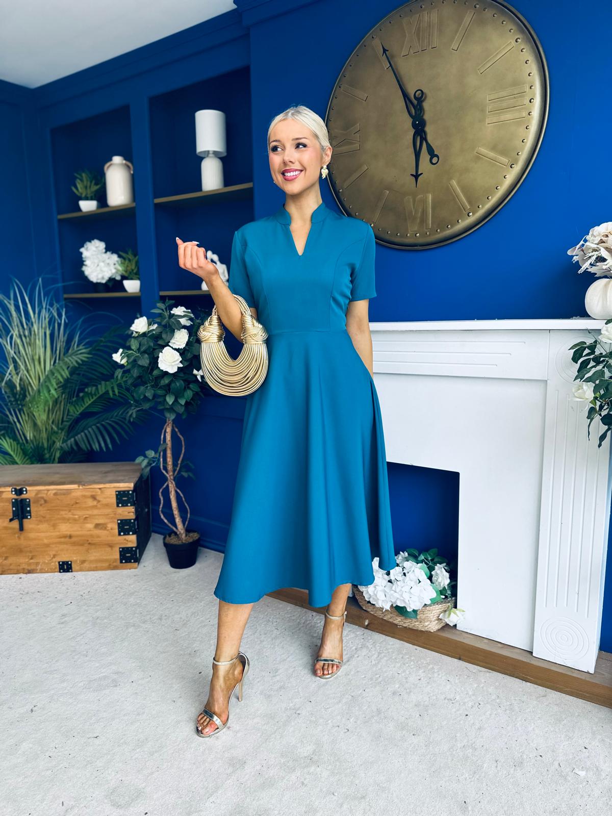 Simone Short Sleeve Midi Dress Teal