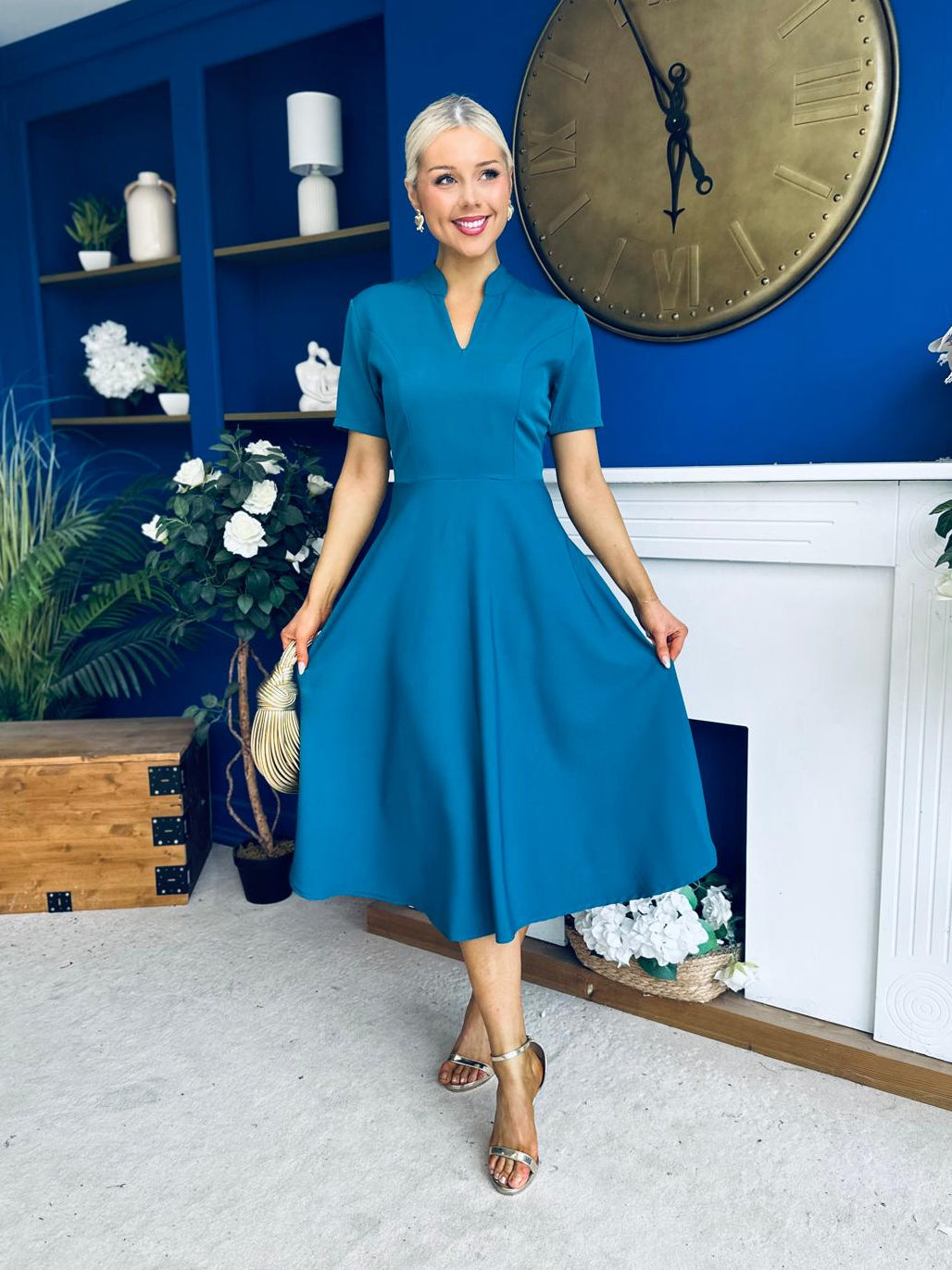 Simone Short Sleeve Midi Dress Teal
