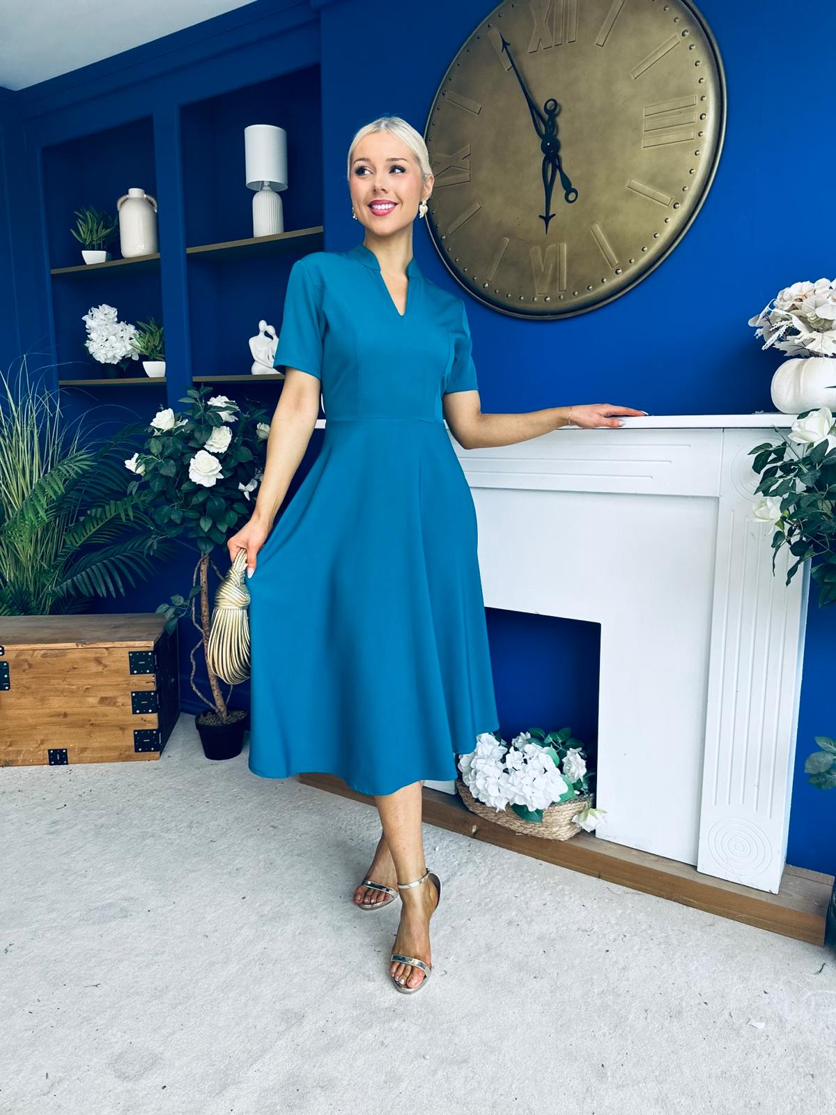 Simone Short Sleeve Midi Dress Teal