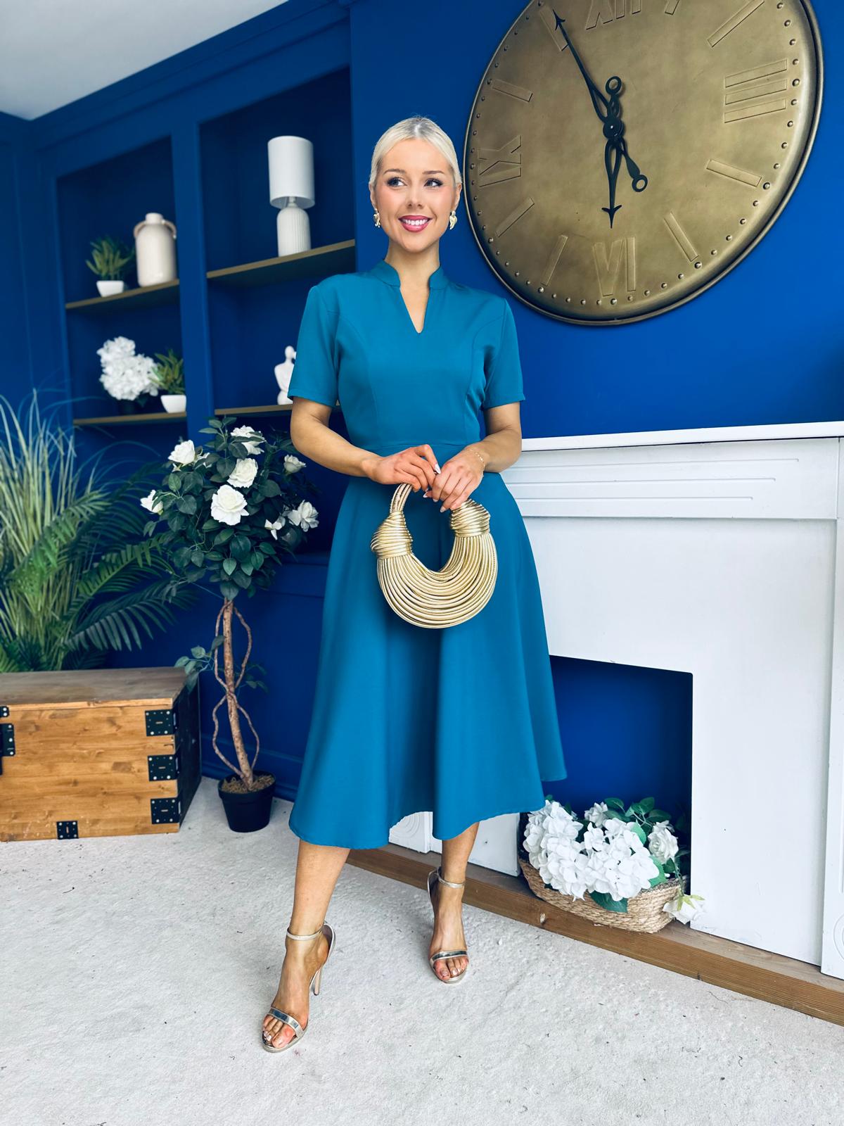 Simone Short Sleeve Midi Dress Teal