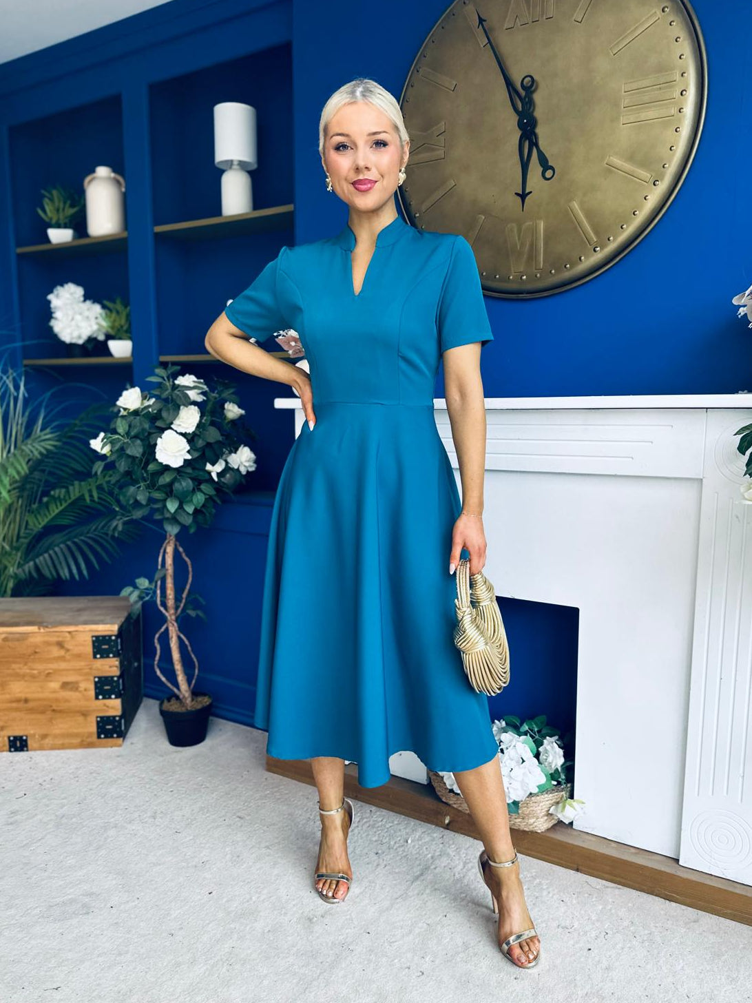 Simone Short Sleeve Midi Dress Teal