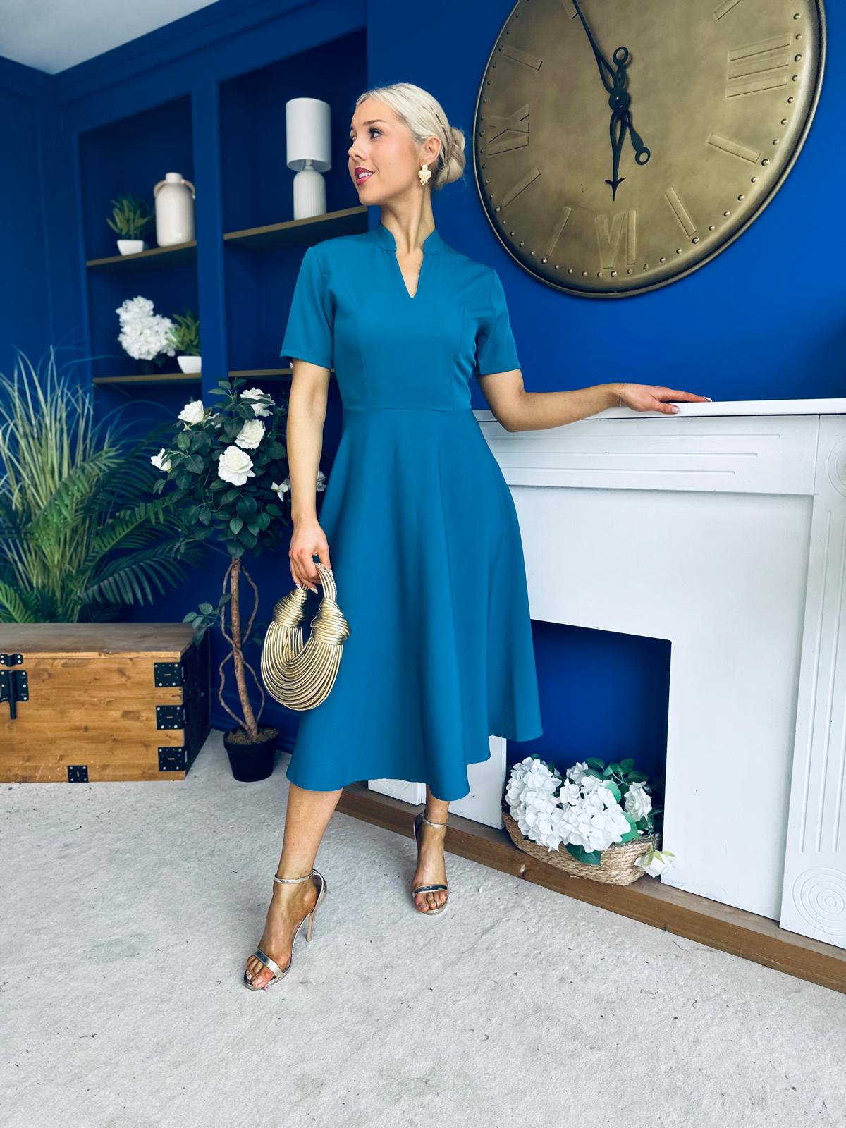 Simone Short Sleeve Midi Dress Teal