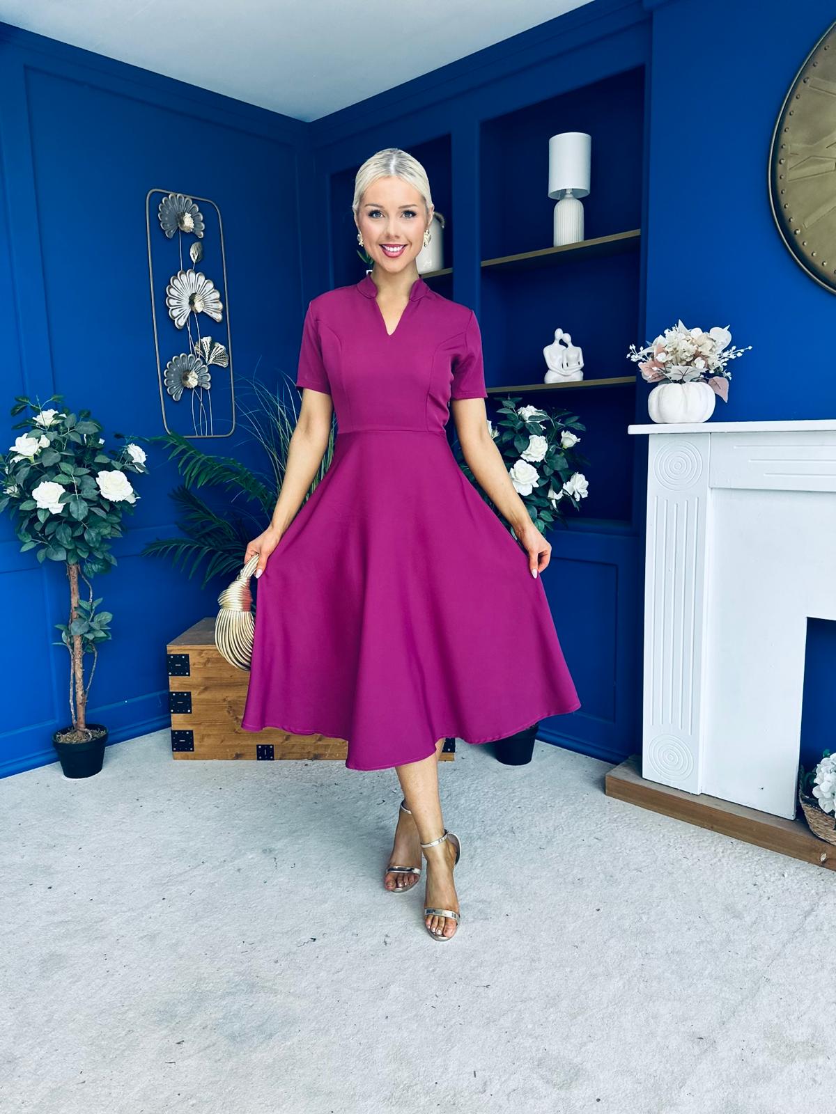 Simone Short Sleeve Midi Dress Berry