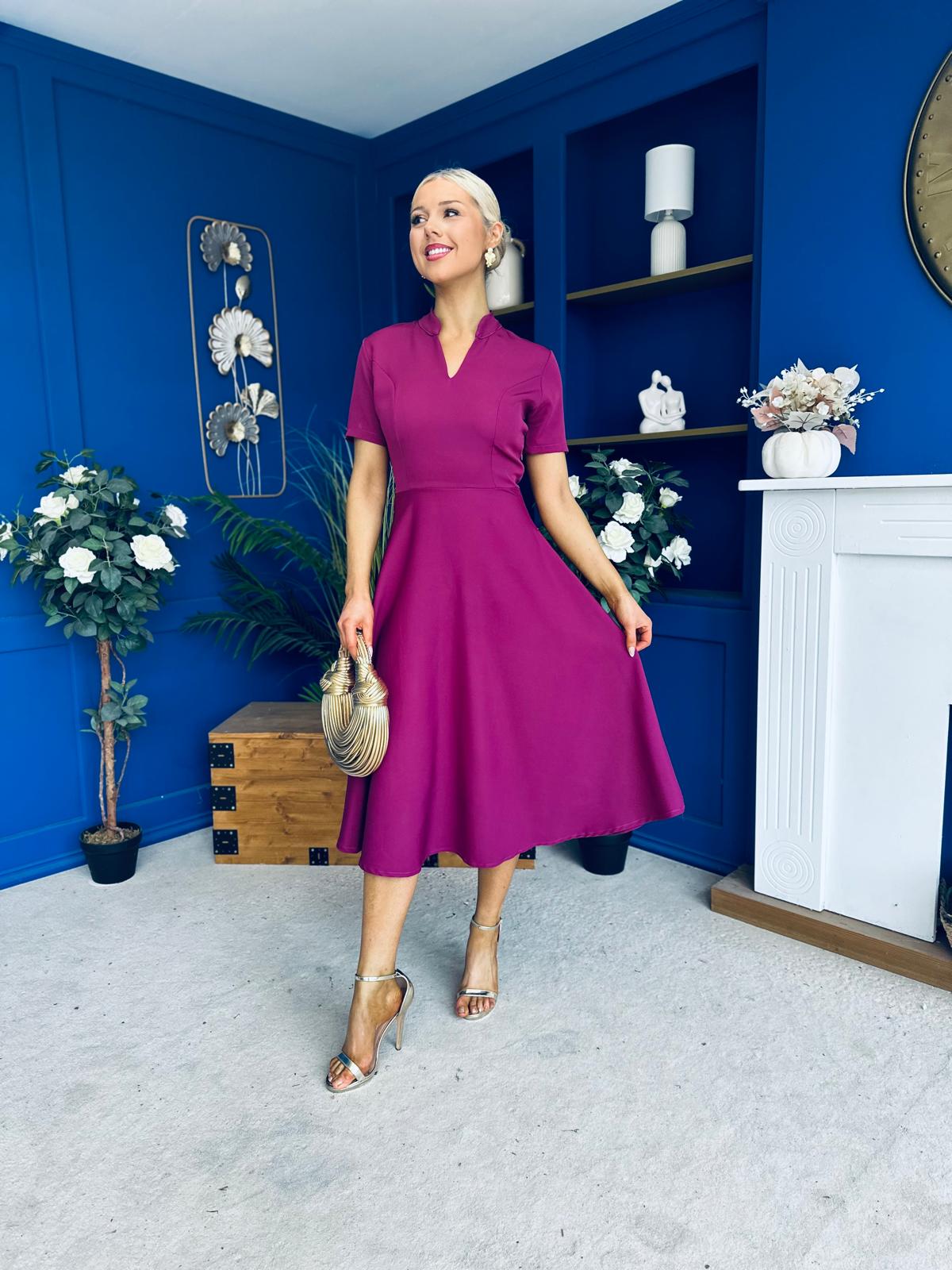Simone Short Sleeve Midi Dress Berry