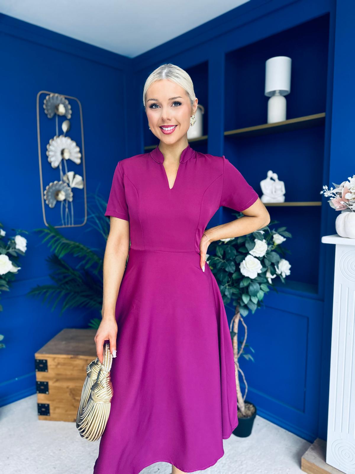 Simone Short Sleeve Midi Dress Berry
