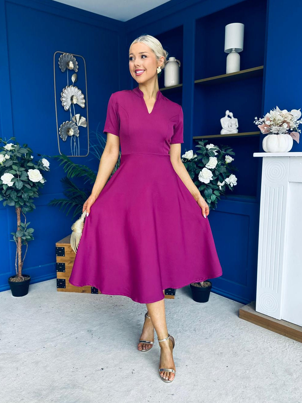 Simone Short Sleeve Midi Dress Berry
