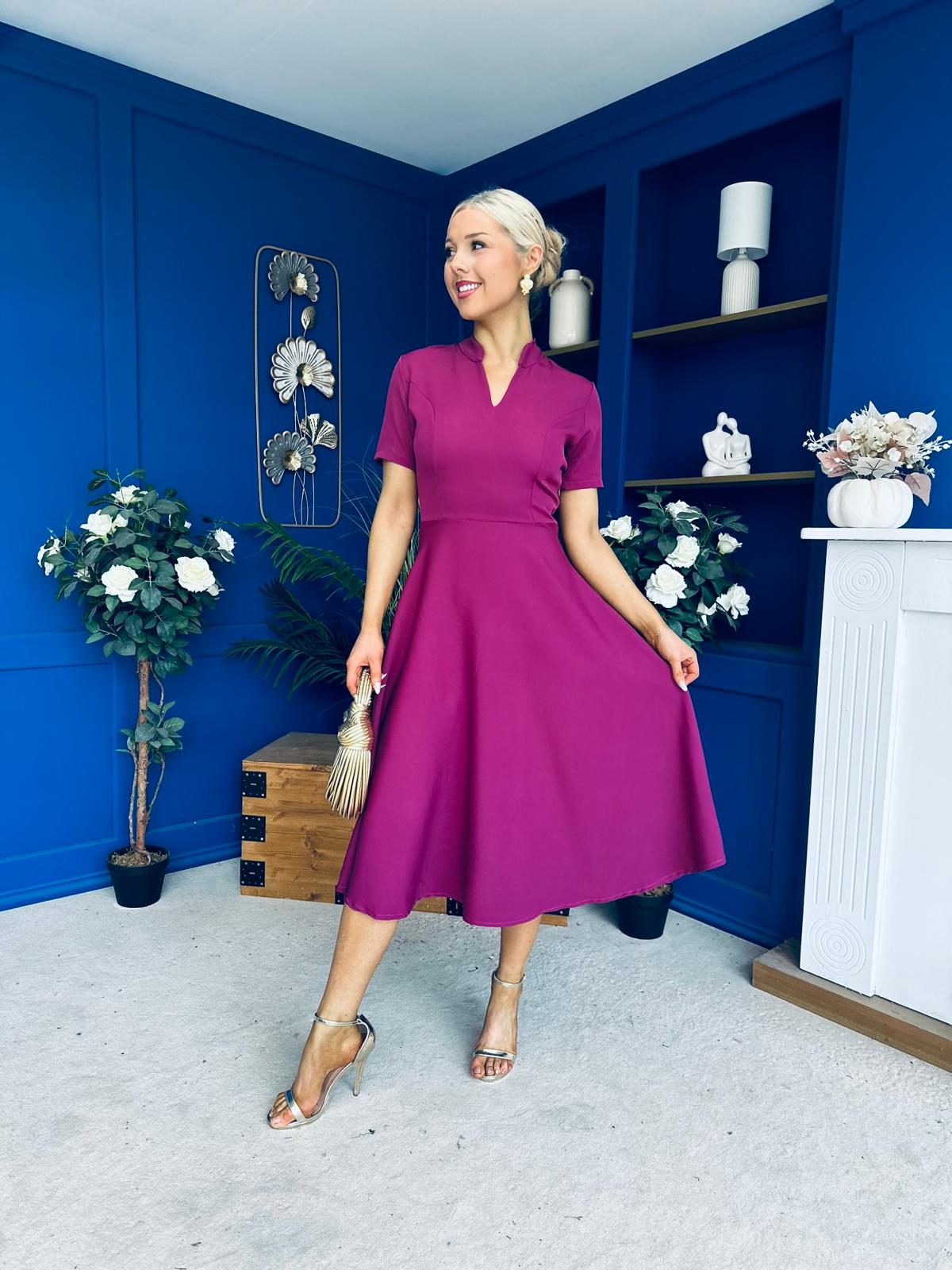 Simone Short Sleeve Midi Dress Berry