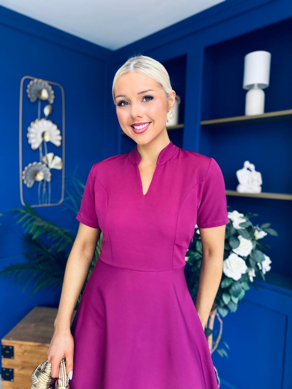 Simone Short Sleeve Midi Dress Berry