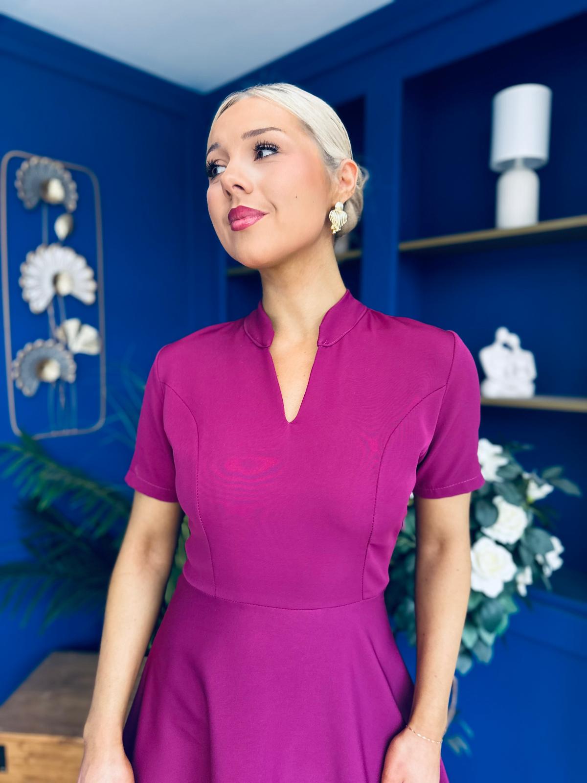 Simone Short Sleeve Midi Dress Berry