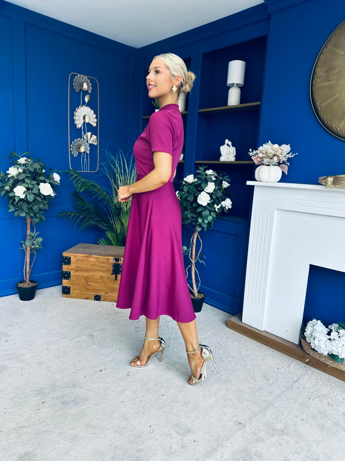 Simone Short Sleeve Midi Dress Berry