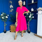 Simone Short Sleeve Midi Dress Hot Pink