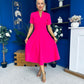 Simone Short Sleeve Midi Dress Hot Pink