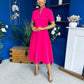 Simone Short Sleeve Midi Dress Hot Pink