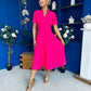 Simone Short Sleeve Midi Dress Hot Pink