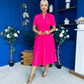 Simone Short Sleeve Midi Dress Hot Pink