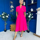 Simone Short Sleeve Midi Dress Hot Pink