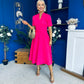 Simone Short Sleeve Midi Dress Hot Pink