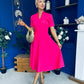 Simone Short Sleeve Midi Dress Hot Pink