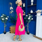 Simone Short Sleeve Midi Dress Hot Pink
