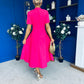 Simone Short Sleeve Midi Dress Hot Pink