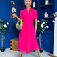 Simone Short Sleeve Midi Dress Hot Pink