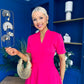Simone Short Sleeve Midi Dress Hot Pink