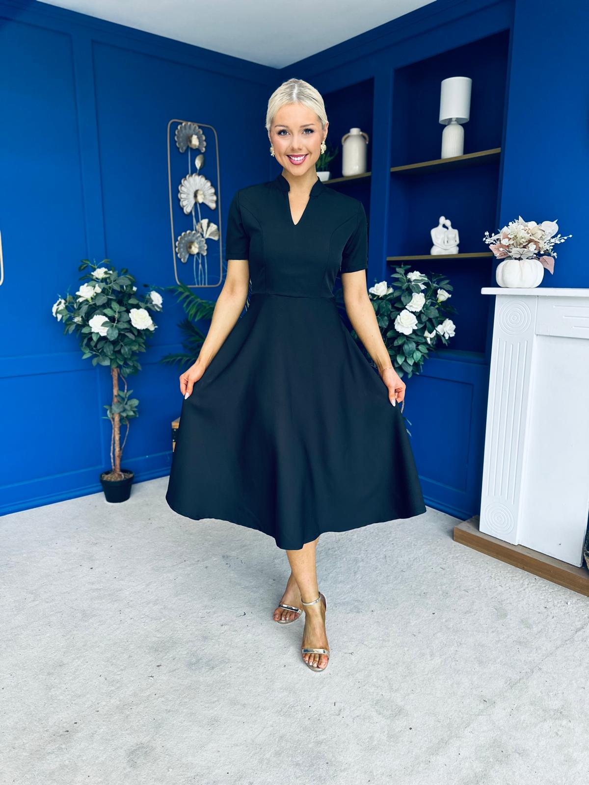 Simone Short Sleeve Midi Dress Black