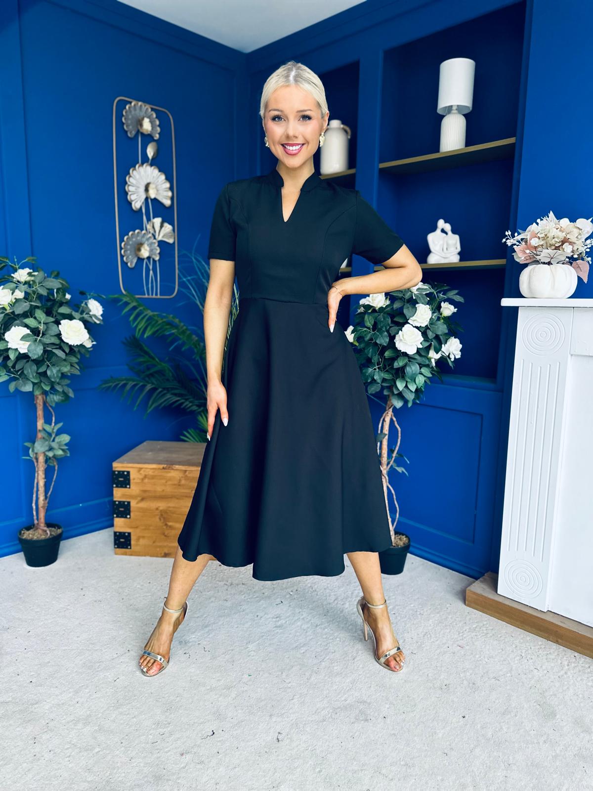 Simone Short Sleeve Midi Dress Black